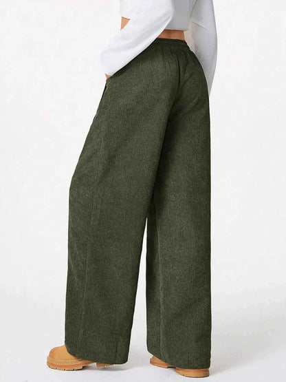 Relaxed Fit Corduroy Pants with Drawstring