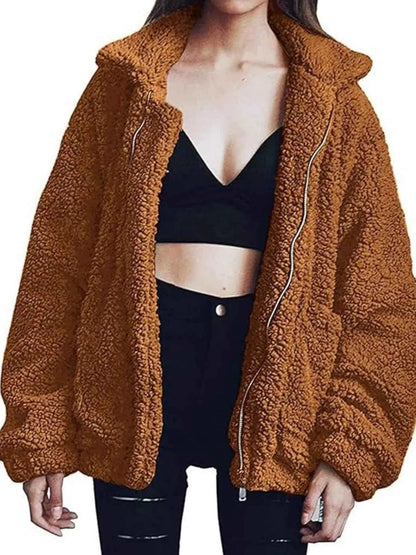 Full Size Plus Size Fleece Zip Up Jacket for Cozy Comfort