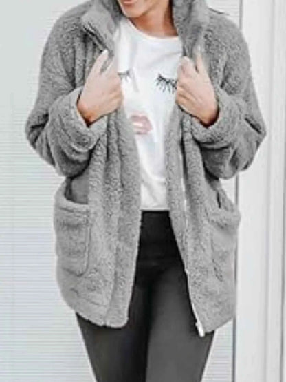 Full Size Plus Size Fleece Zip Up Jacket for Cozy Comfort