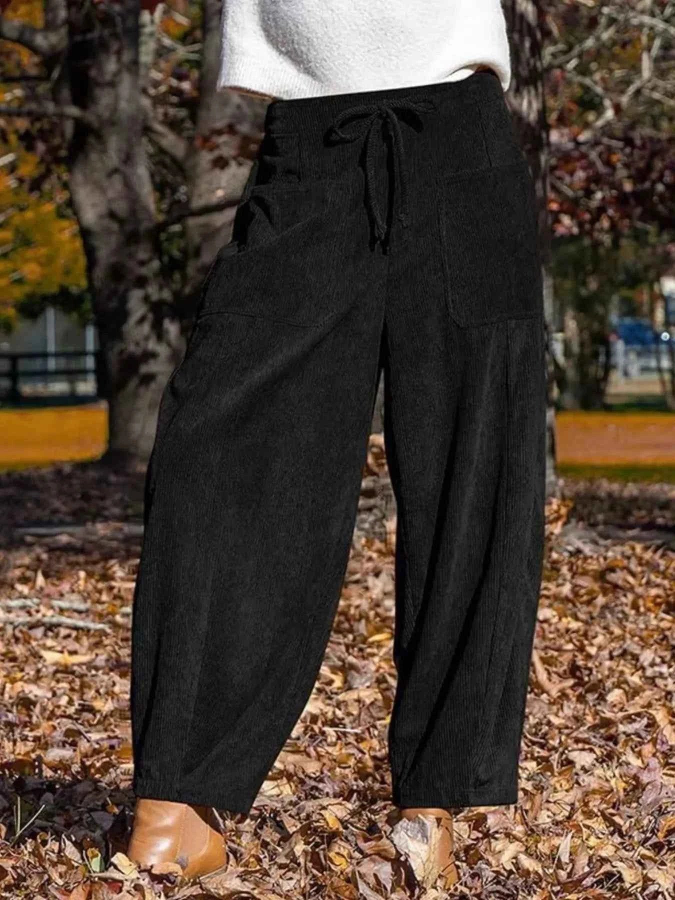 Casual Corduroy Wide Leg Pants with Pockets
