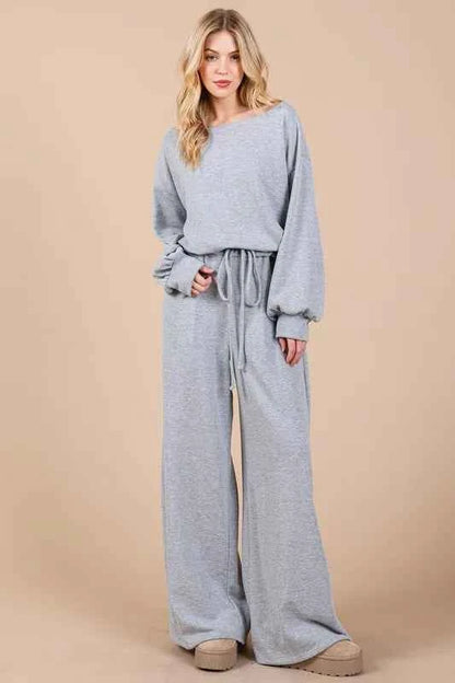 Ces Femme Boat Neck Long Sleeve Drawstring Jumpsuit