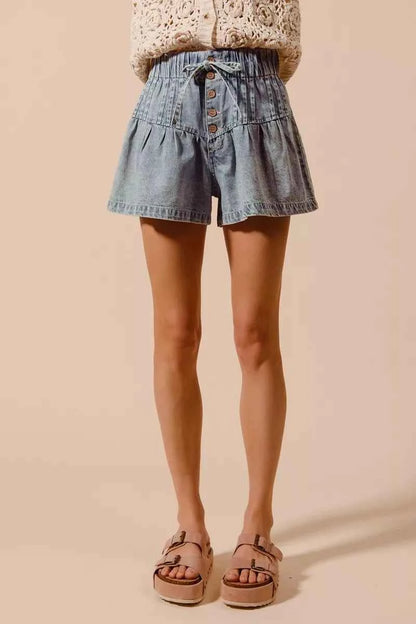 SO ME Flared Denim Shorts with Elasticized Waist