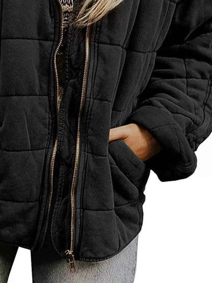 Full Size Zip Up Quilted Bomber Jacket Plus Size