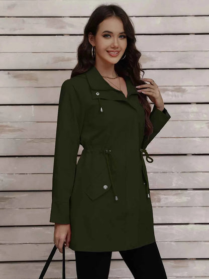 Drawstring Snap-Down Trench Coat