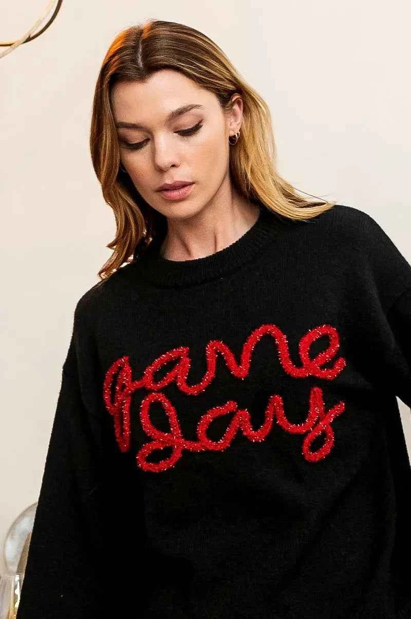 BiBi Game Day Metallic Letter Sweater for Stylish Sports Fans