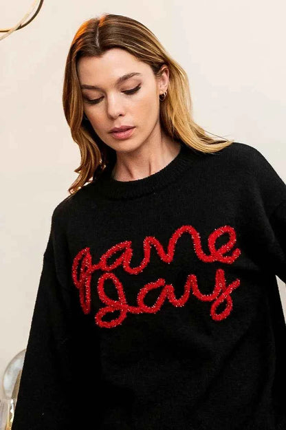 BiBi Game Day Metallic Letter Sweater for Stylish Sports Fans
