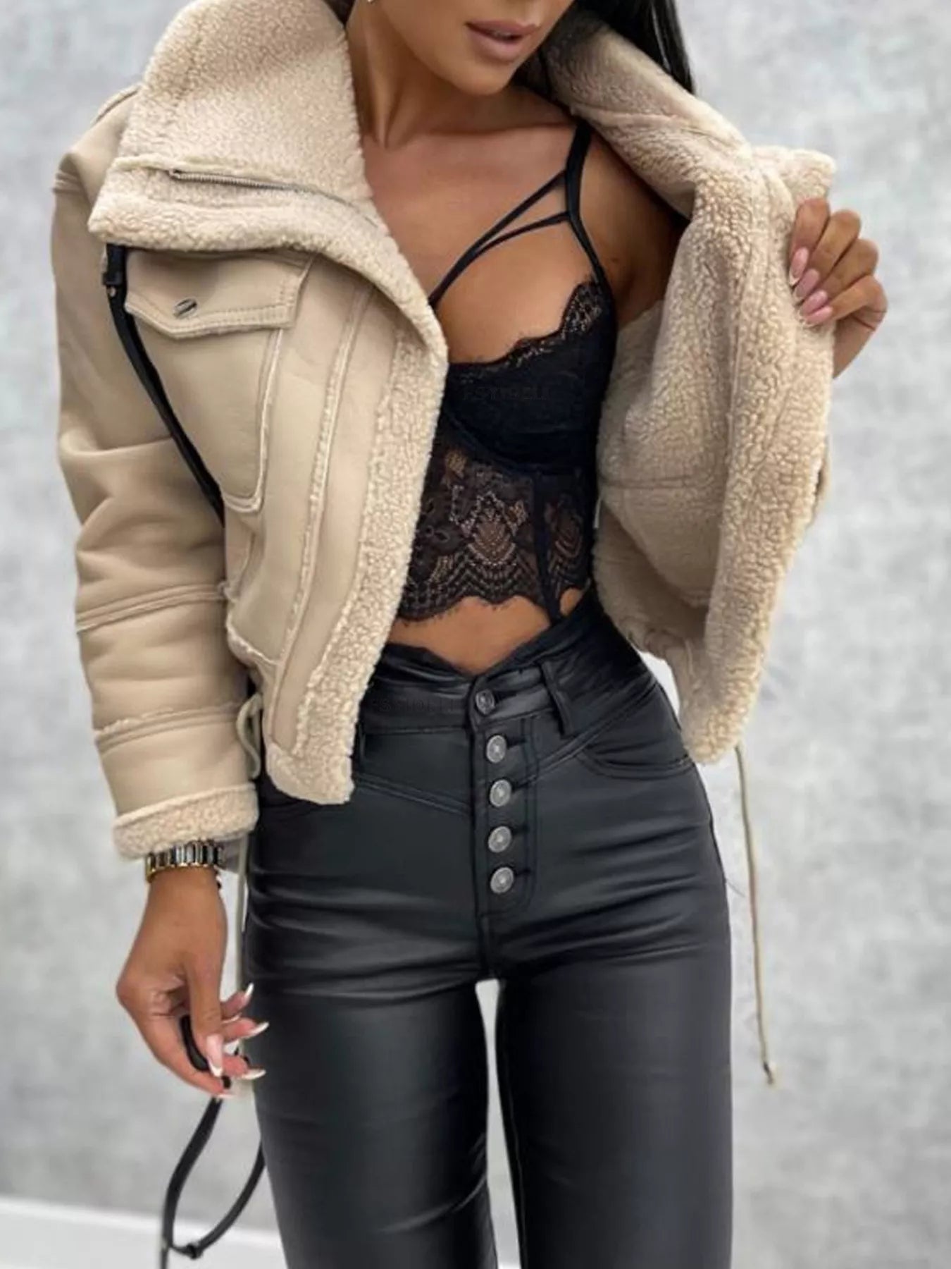 Sherpa Trim Cropped Jacket - DANCING WITH CLOTHES
