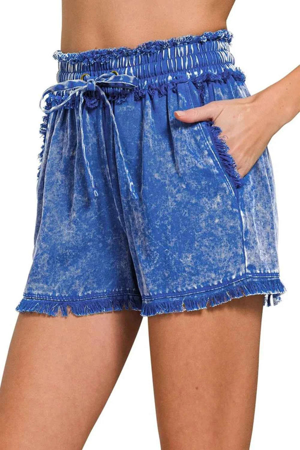 Zenana Frayed Hem Shorts for Trendy Summer Style in Washed Denim