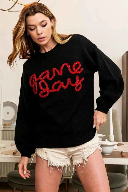BiBi Game Day Metallic Letter Sweater for Stylish Sports Fans