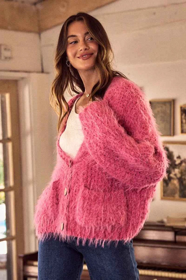SO ME Soft Touch Hairy Loose Fit Cozy Sweater Cardigan