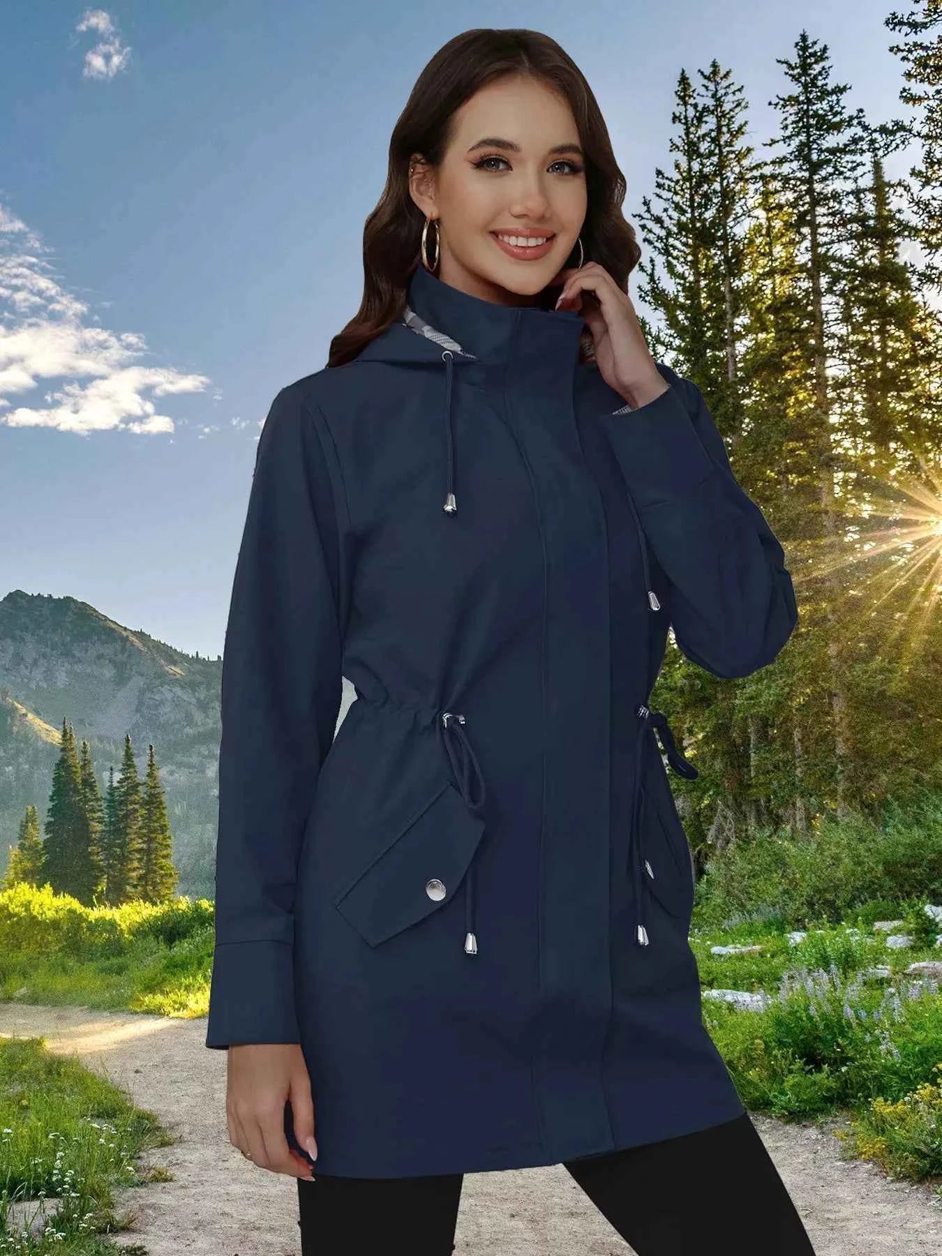 Drawstring Snap-Down Trench Coat