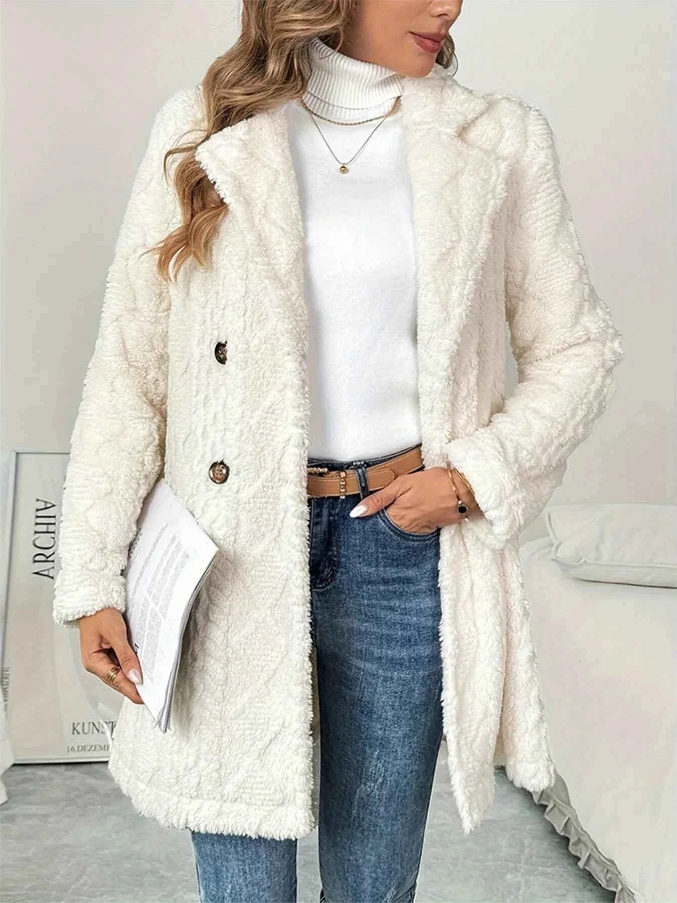Fleece Double-Breasted Longline Coat