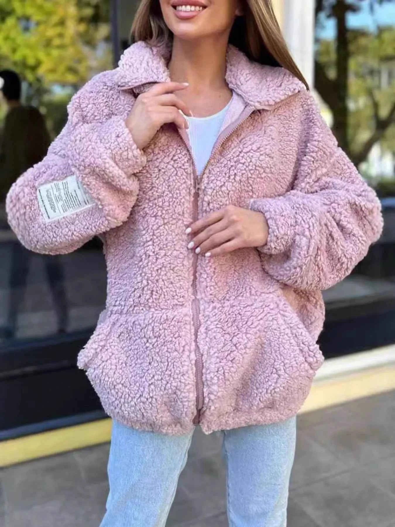 Full Size Plus Size Sherpa Fleece Jacket - Zip-Up Comfort