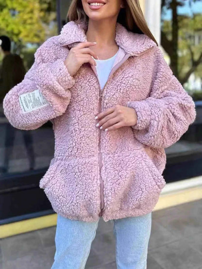 Full Size Plus Size Sherpa Fleece Jacket - Zip-Up Comfort