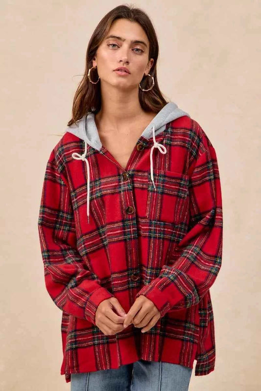 BiBi Brushed Plaid Hooded Jacket