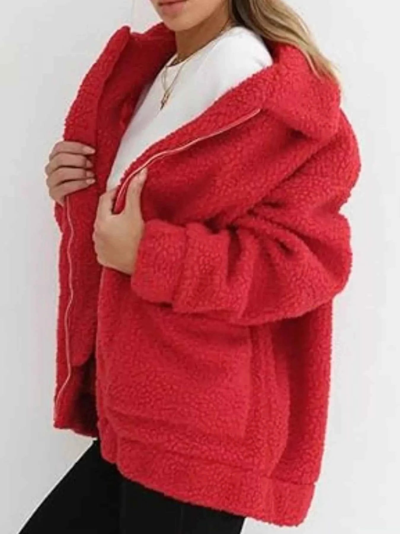 Full Size Plus Size Fleece Zip Up Jacket for Cozy Comfort