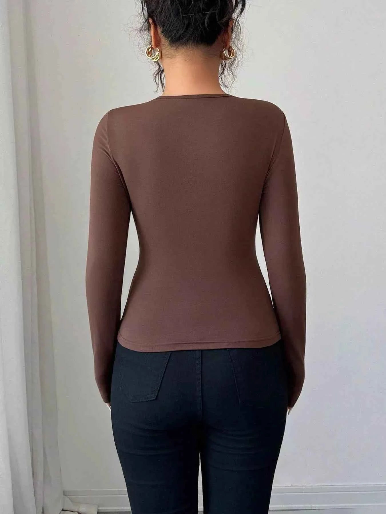 Twist Front Ring Detail Long Sleeve T-Shirt