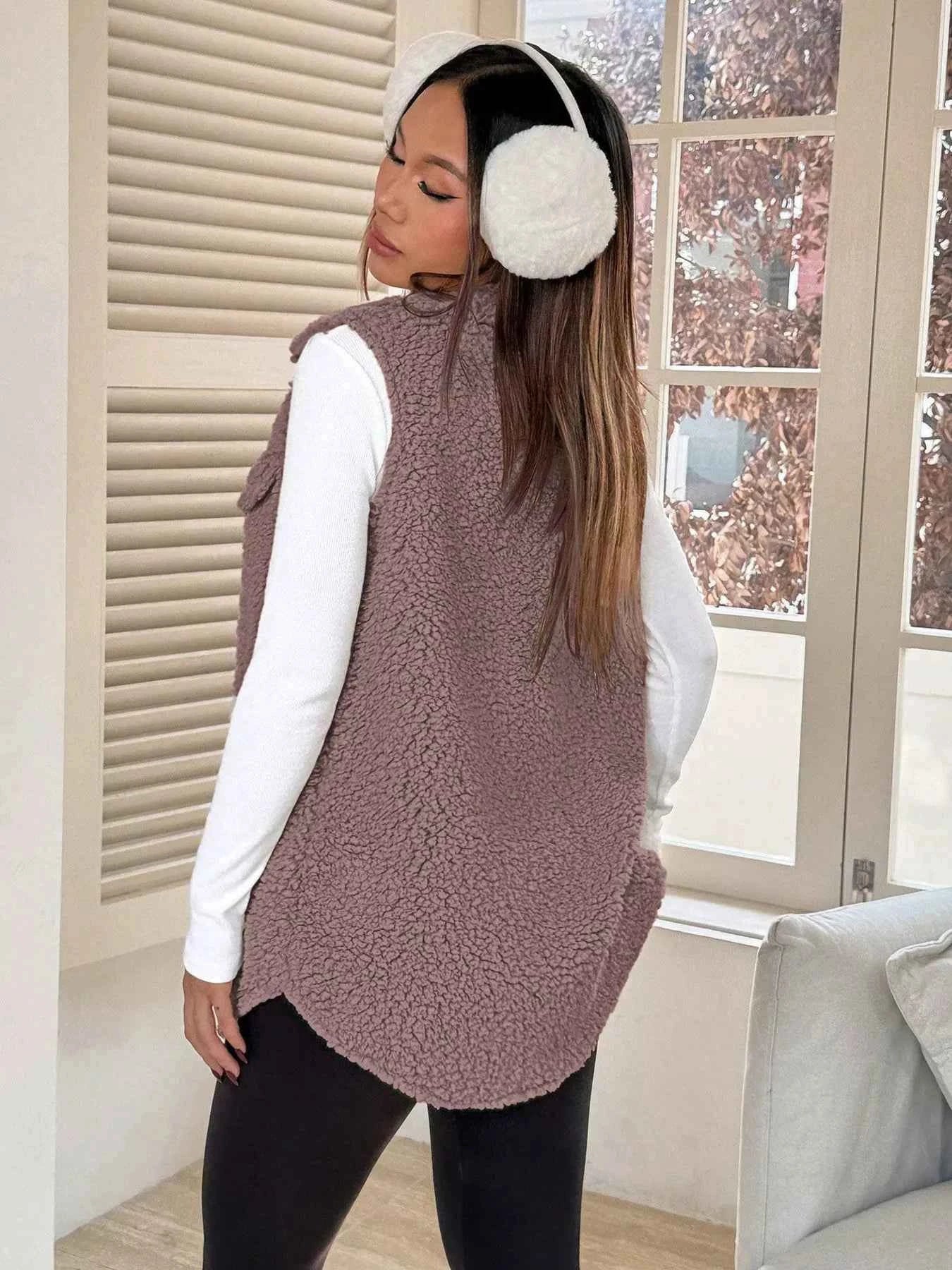 Button-Down Sherpa Fleece Vest Coat