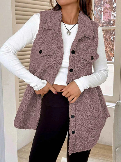 Button-Down Sherpa Fleece Vest Coat
