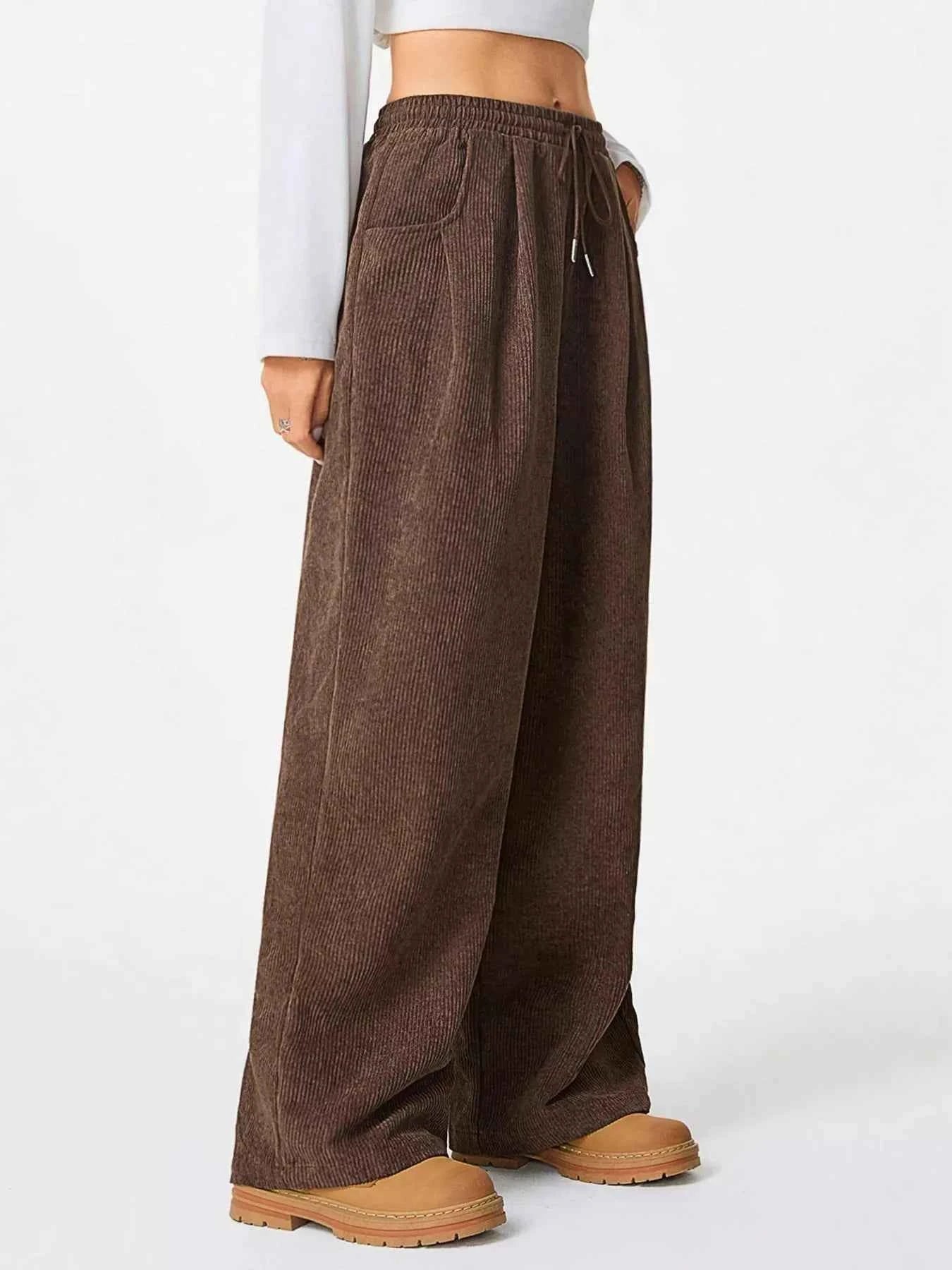 Relaxed Fit Corduroy Pants with Drawstring