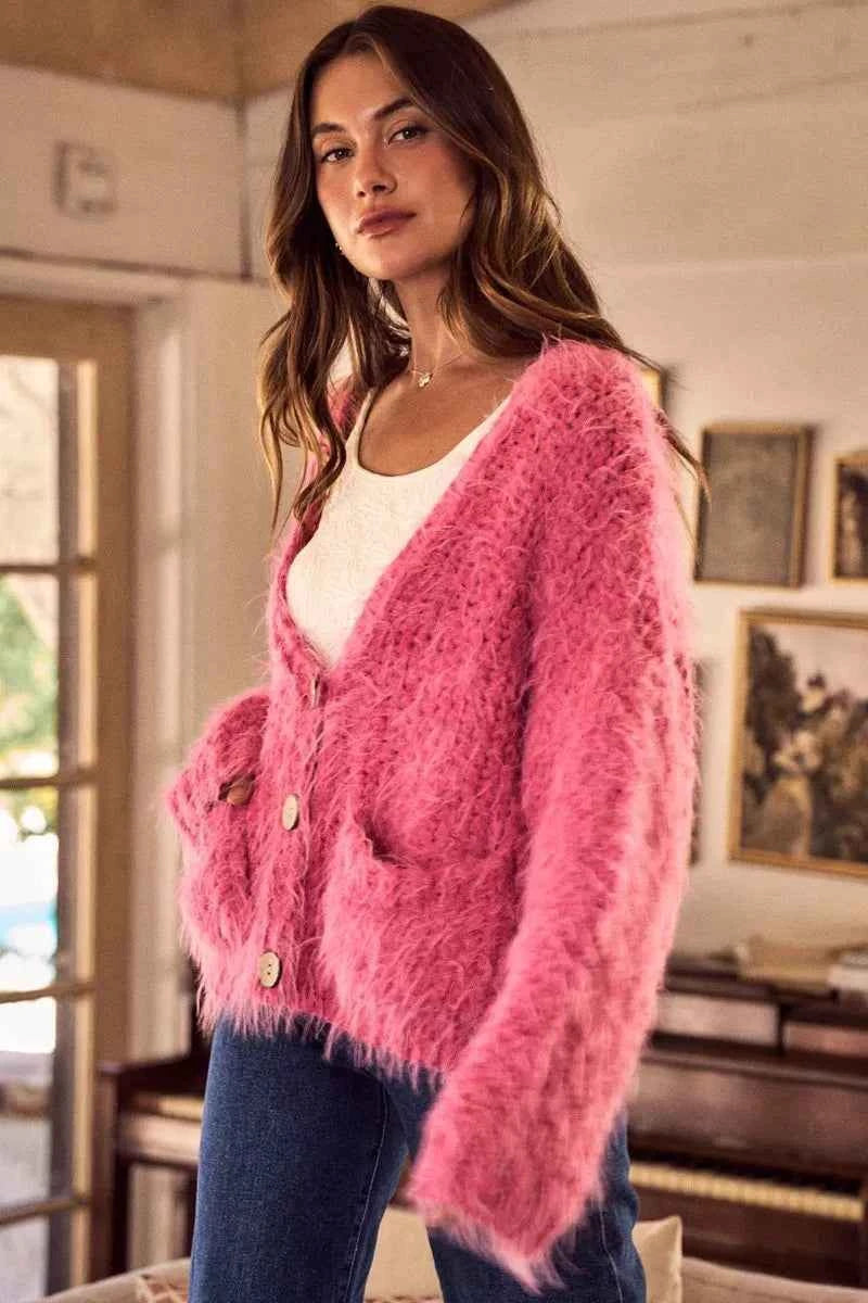 SO ME Soft Touch Hairy Loose Fit Cozy Sweater Cardigan
