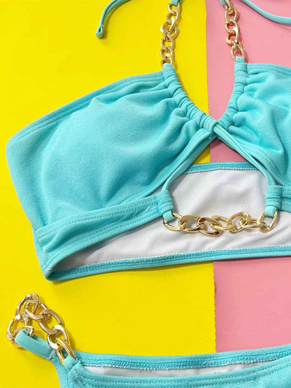 Halter Neck Bikini Set with Chain Detail - Two-Piece Swimwear