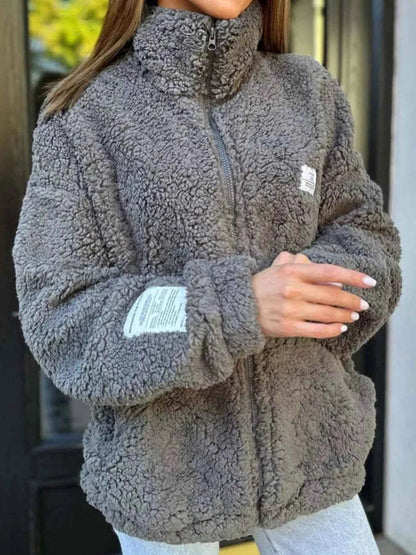 Full Size Plus Size Sherpa Fleece Jacket - Zip-Up Comfort