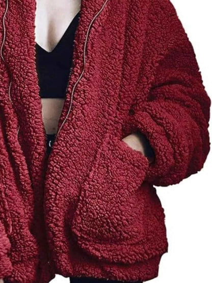 Full Size Plus Size Fleece Zip Up Jacket for Cozy Comfort