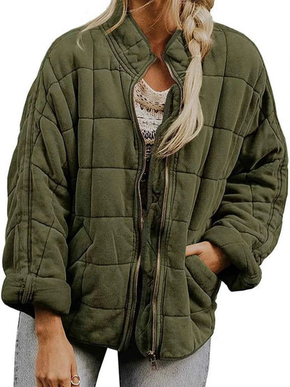 Full Size Zip Up Quilted Bomber Jacket Plus Size