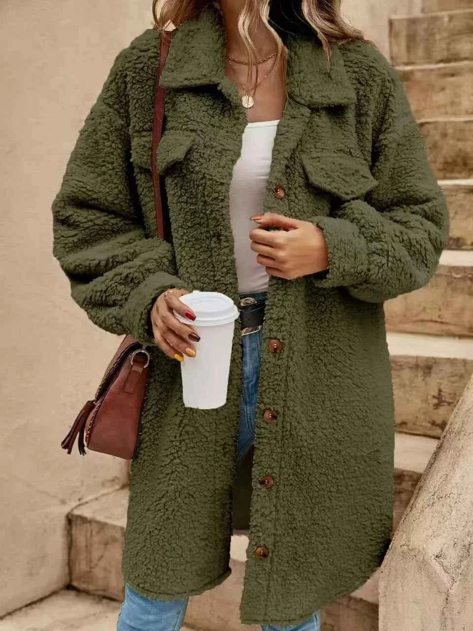 Full Size Fuzzy Fleece Longline Coat Plus Size