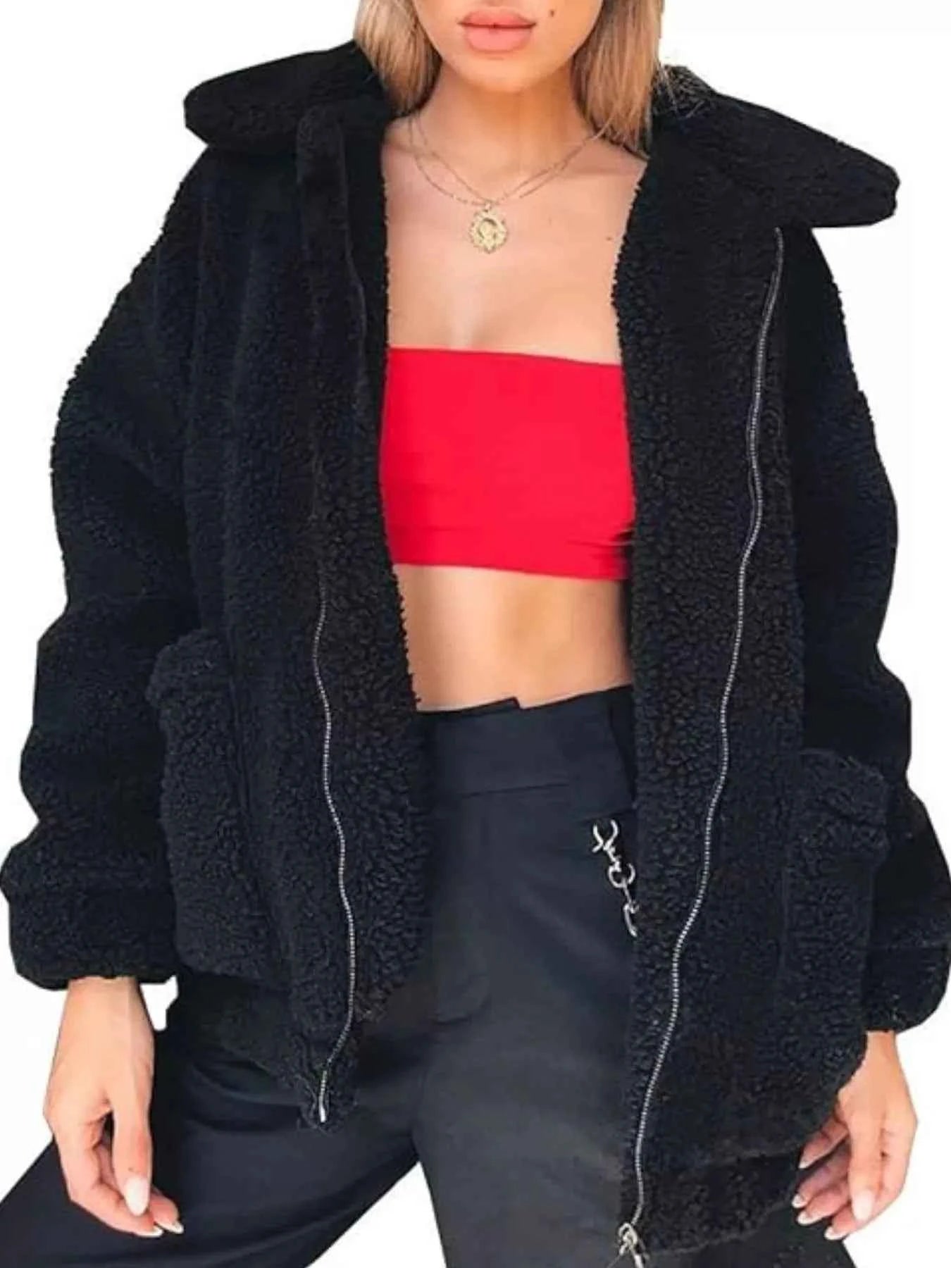 Full Size Plus Size Fleece Zip Up Jacket for Cozy Comfort