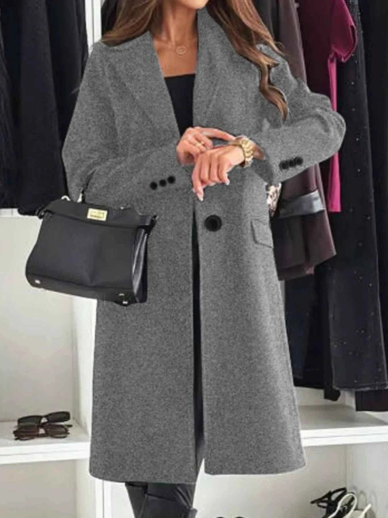 Lapel Collar Long Sleeve Coat