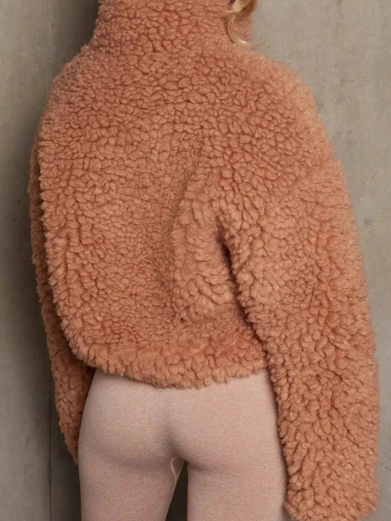 Cozy Cropped Sherpa Jacket with Zip Up Closure