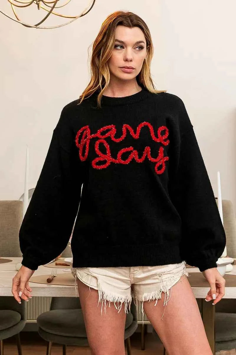 BiBi Game Day Metallic Letter Sweater for Stylish Sports Fans