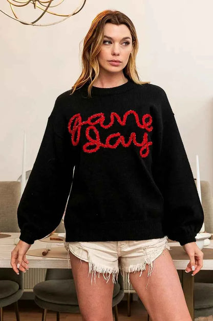 BiBi Game Day Metallic Letter Sweater for Stylish Sports Fans