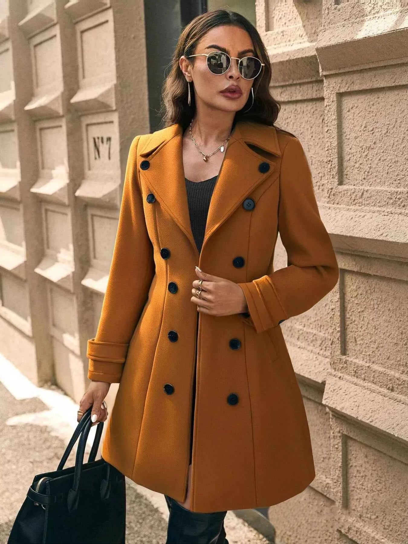 Double-Breasted Wool Blend Overcoat