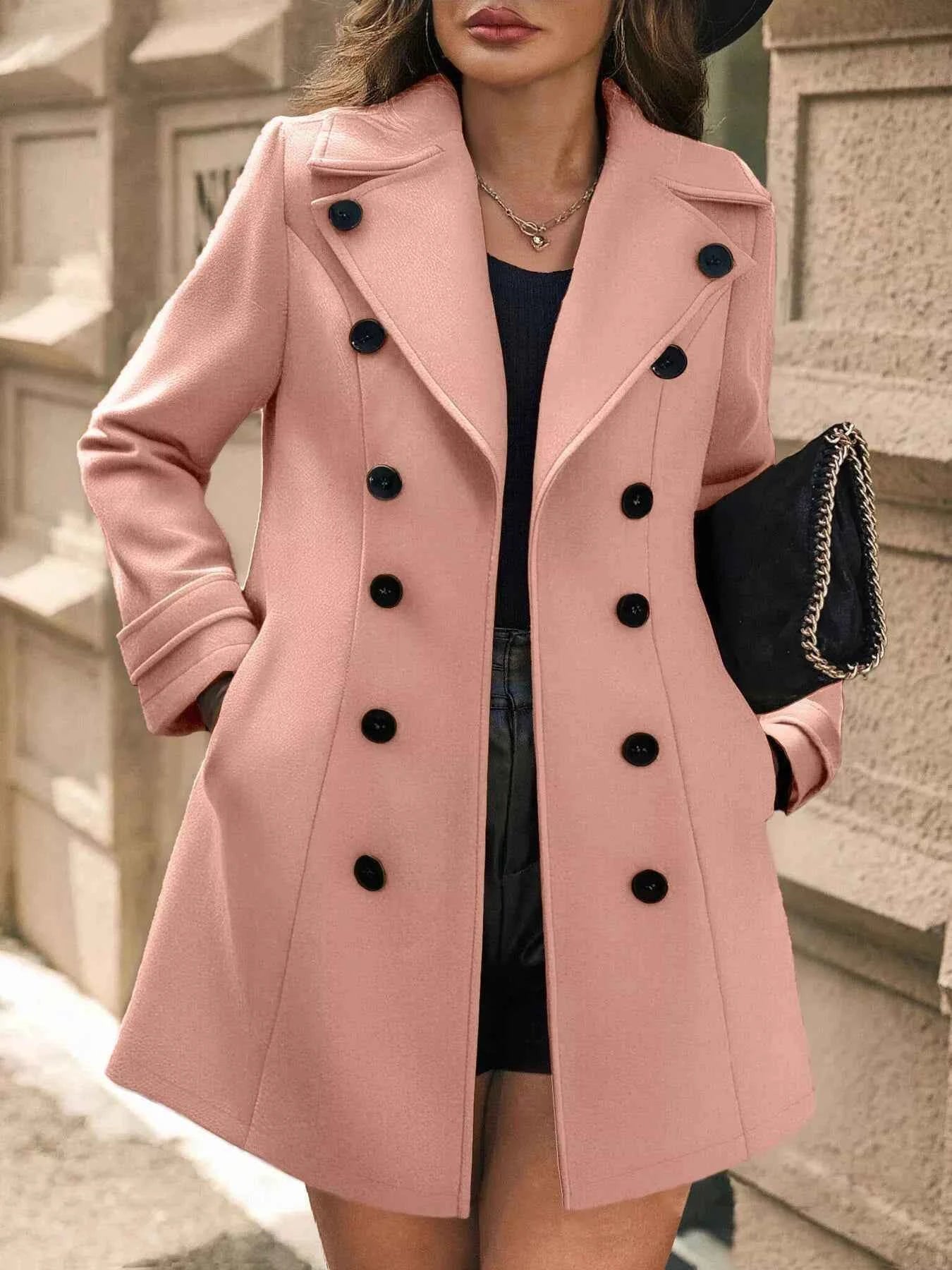 Double-Breasted Wool Blend Overcoat