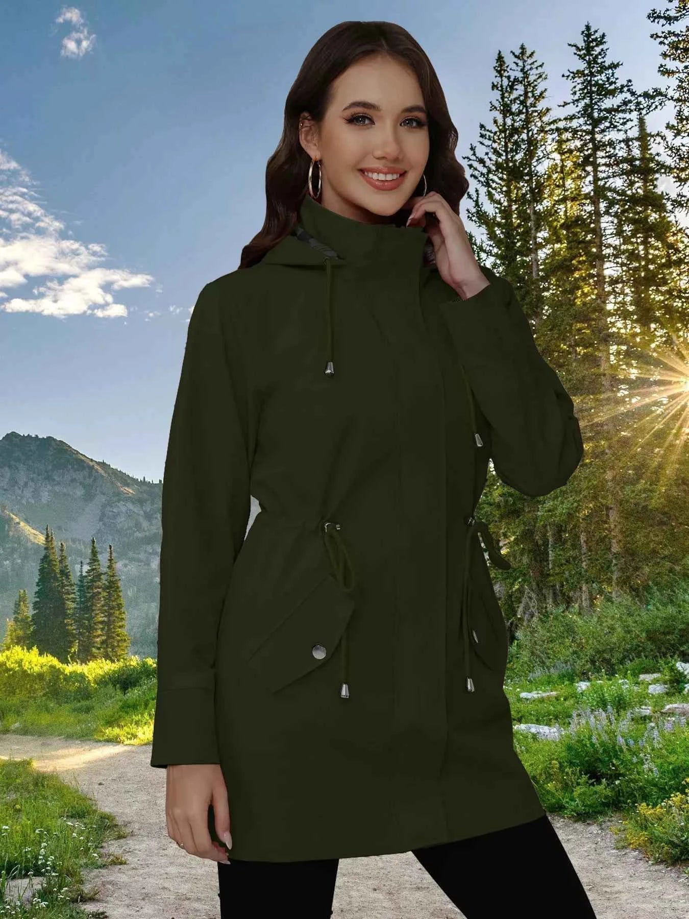 Drawstring Snap-Down Trench Coat