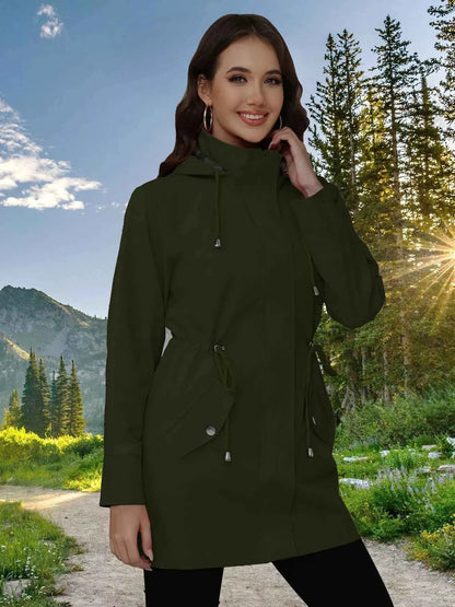 Drawstring Snap-Down Trench Coat