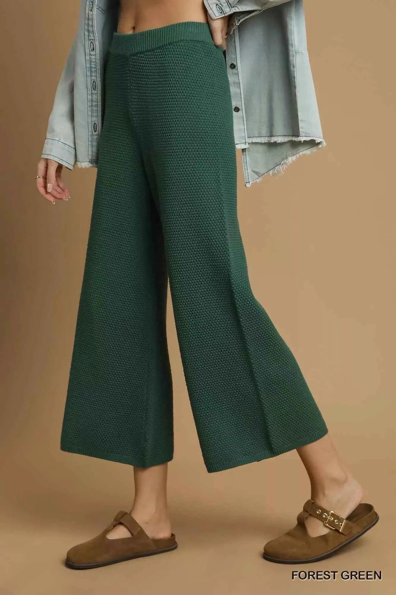 Umgee Textured Knit Wide Leg Pants