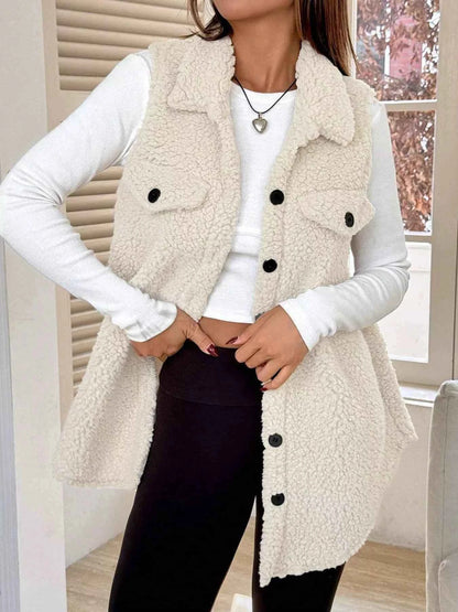 Button-Down Sherpa Fleece Vest Coat