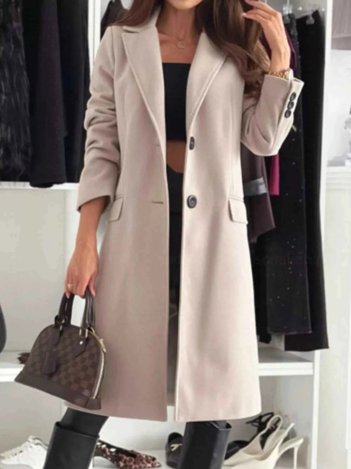Lapel Collar Long Sleeve Coat