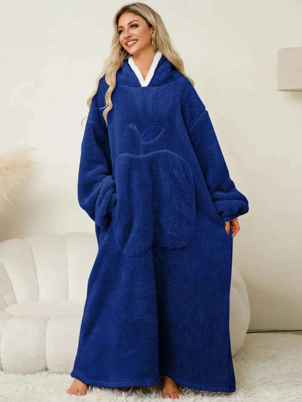 Pocketed Contrast Long Sleeve Hooded Lounge Dress