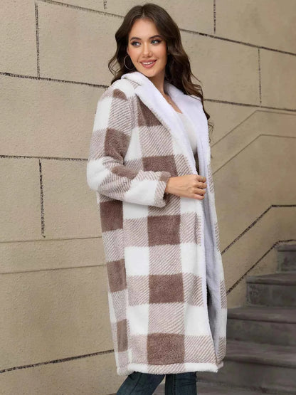 Cozy Plaid Fleece Longline Winter Coat