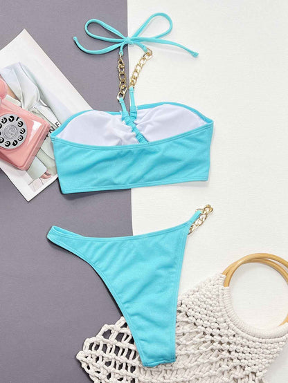 Halter Neck Bikini Set with Chain Detail - Two-Piece Swimwear