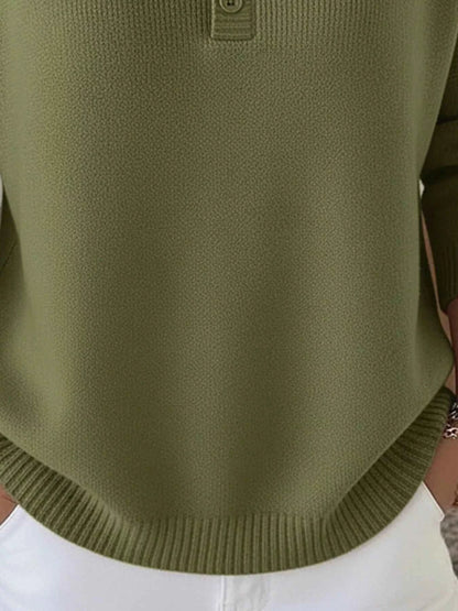 Full Size Plus Size Button Knit Top - Long Sleeve Half Button Style