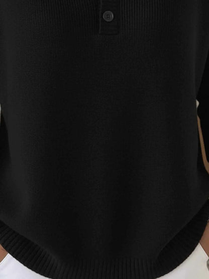 Full Size Plus Size Button Knit Top - Long Sleeve Half Button Style