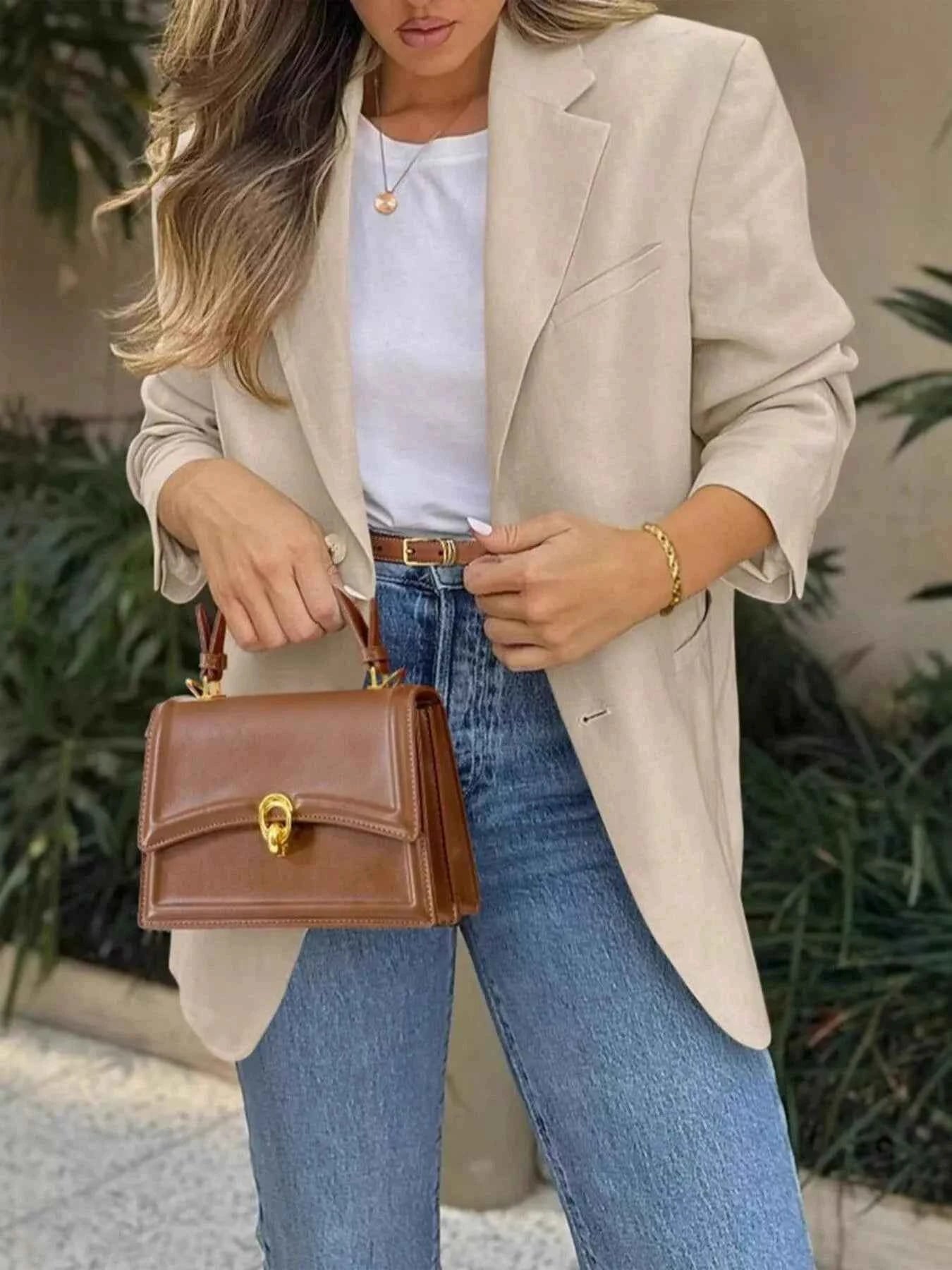 Lapel Collar Long Sleeve Blazer
