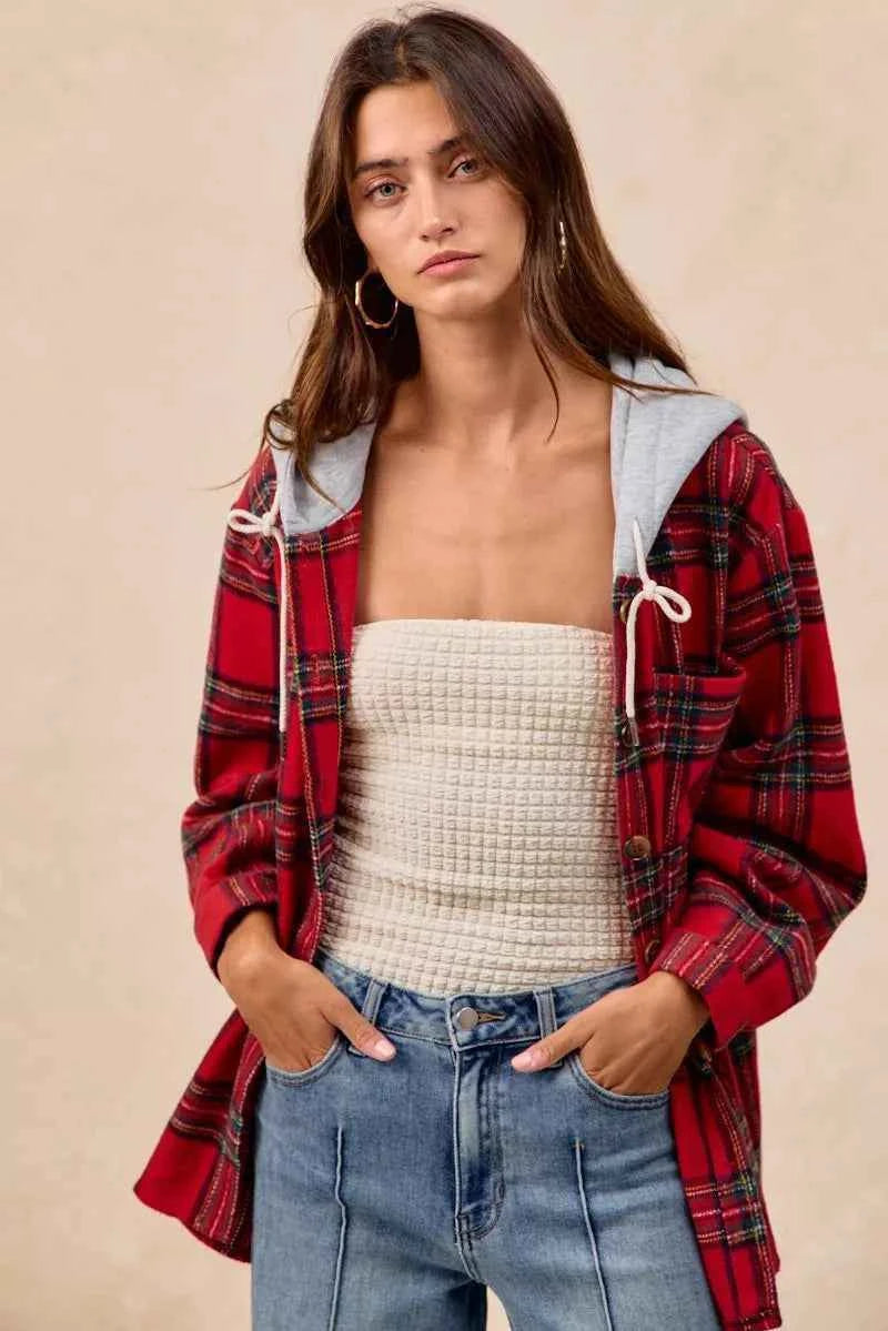 BiBi Brushed Plaid Hooded Jacket