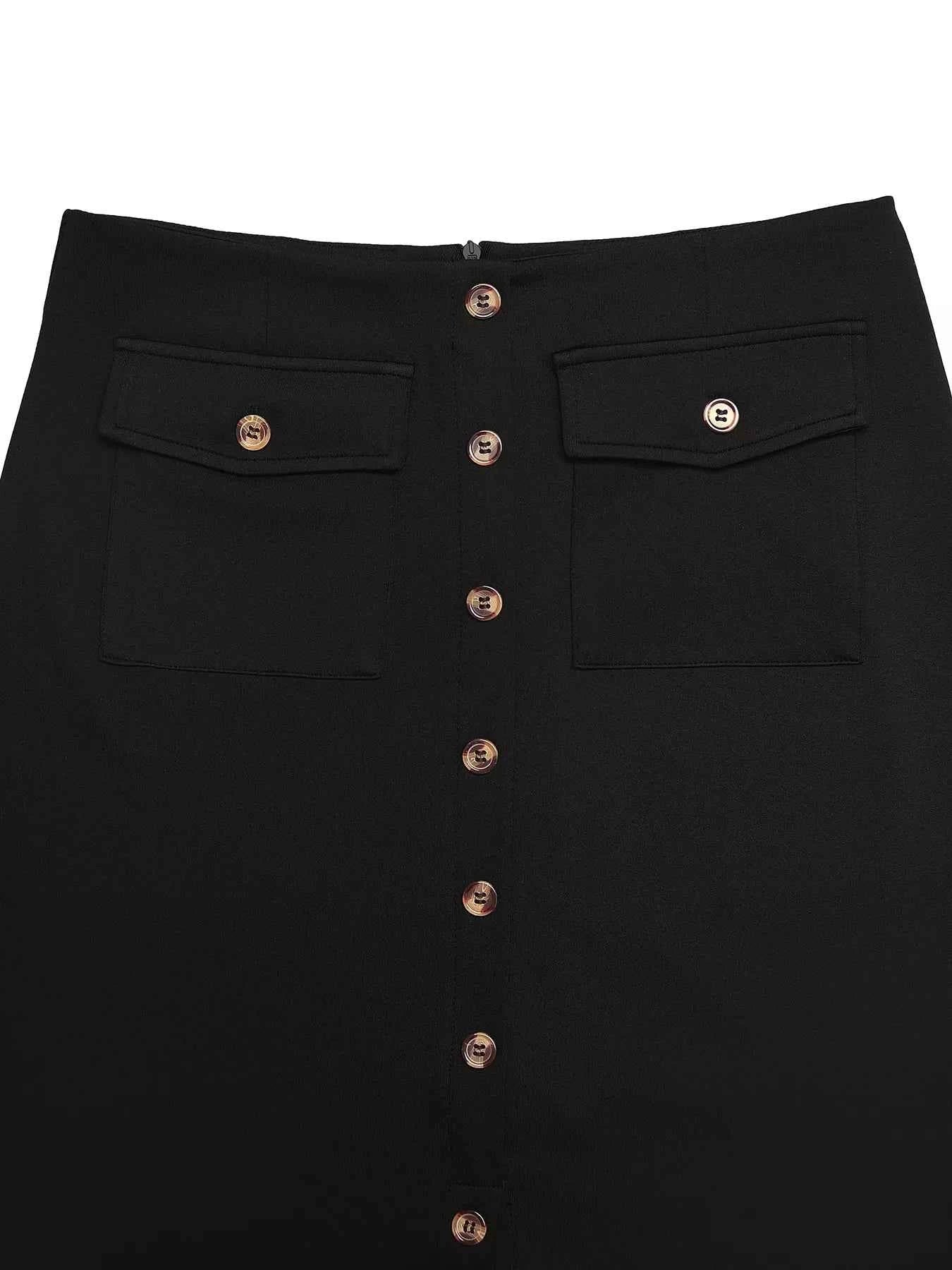 Button-Front Midi Skirt with Pockets